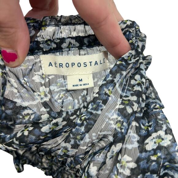 Romantic Coquette Floral Puff Sleeve Crop Top Aeropostale Sheer Size M - Picture 6 of 9